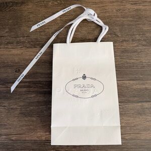 PRADA White Shopping Bag Matte Paper Gift Bag Tote Reusable Printed Logo Ribbon
